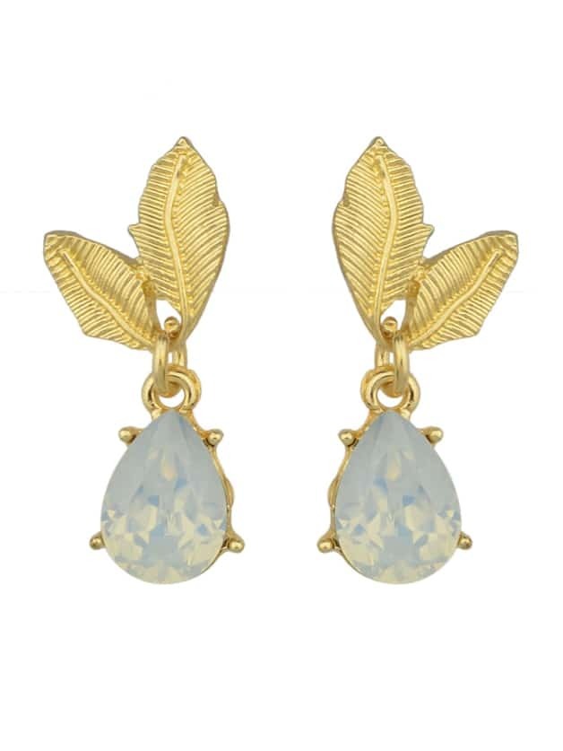 Gold Color Rhinestone Flower Shape Dangle Earrings