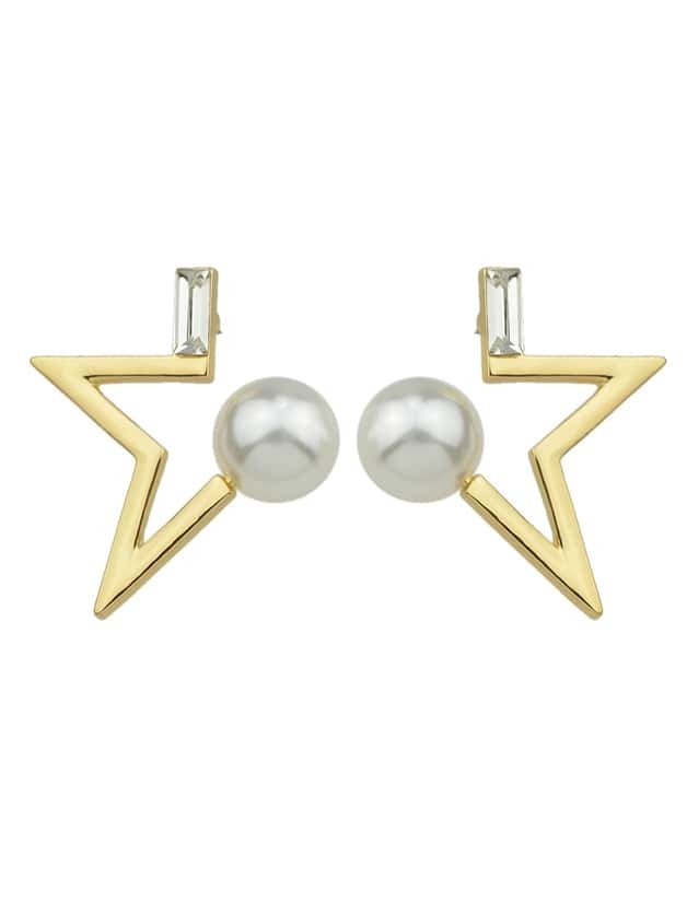Gold Color Pearl Geometric Shape Stud Earrings