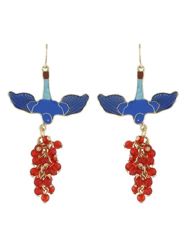 Red Color  Bird Shape  Long Earrings