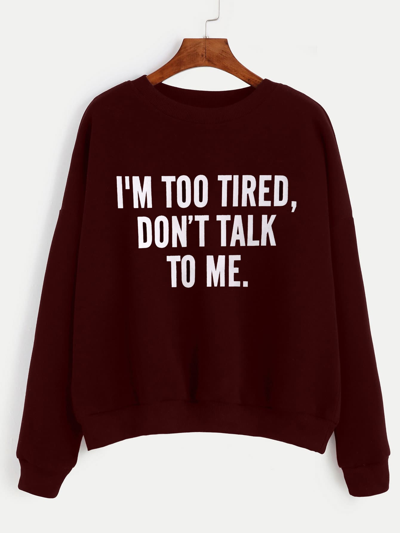 Burgundy Letter Print Drop Shoulder Seam Sweatshirt