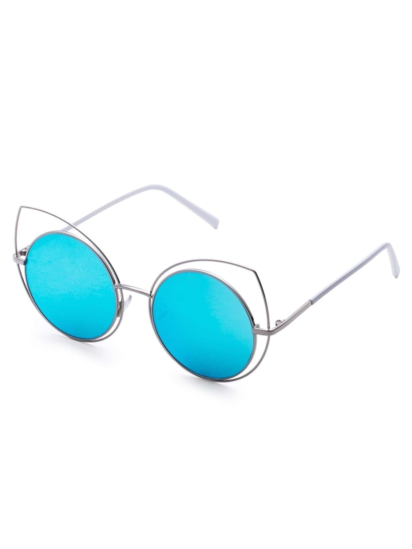 Gold Frame Blue Lens Cat Eye Sunglasses