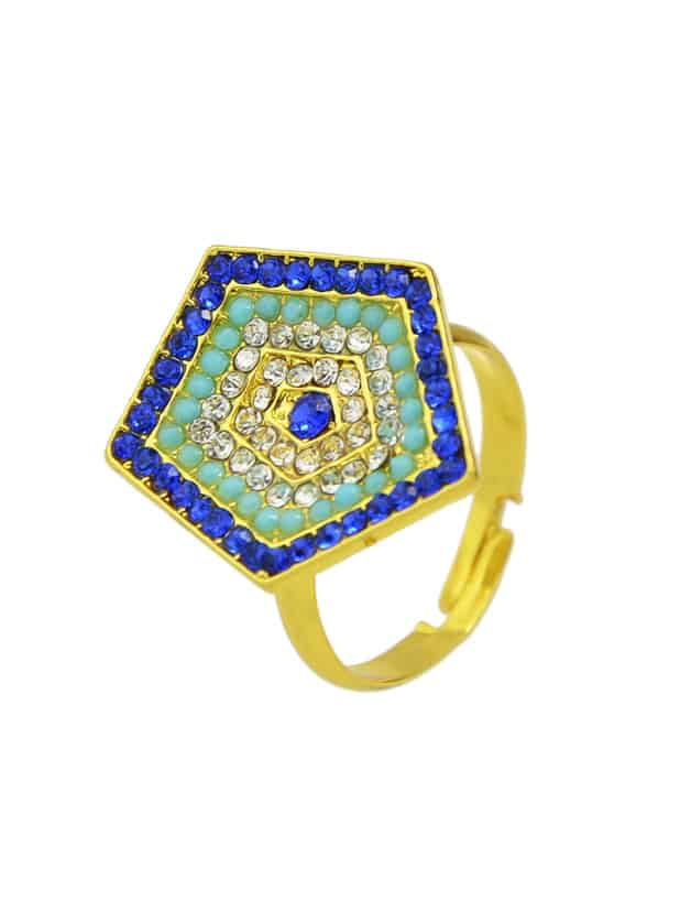 Gold Color Rhinestone Adjustable pentagon Rings