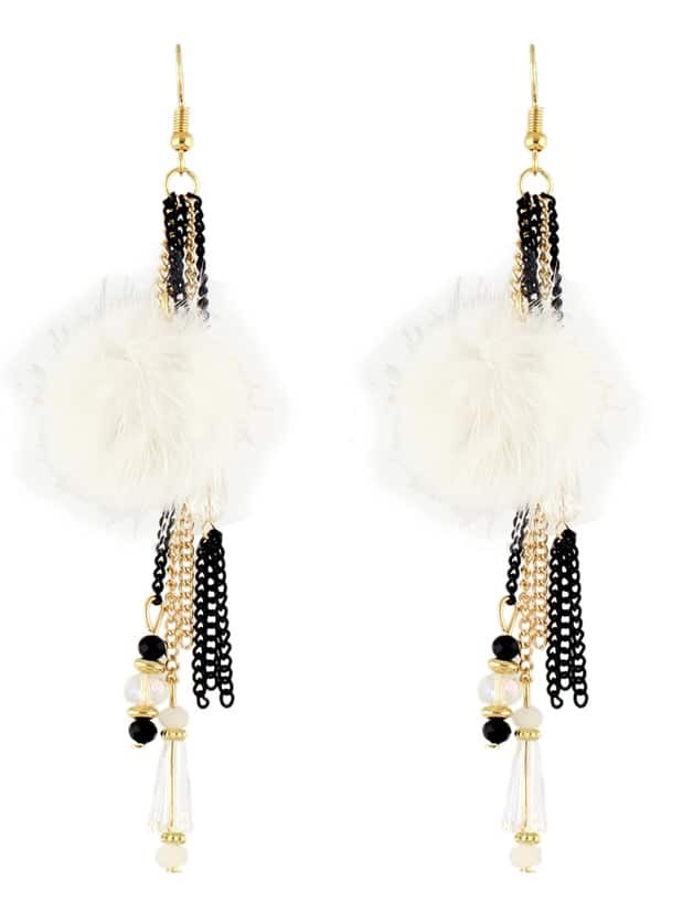 White Color Beads Chain Long Hanging Earrings
