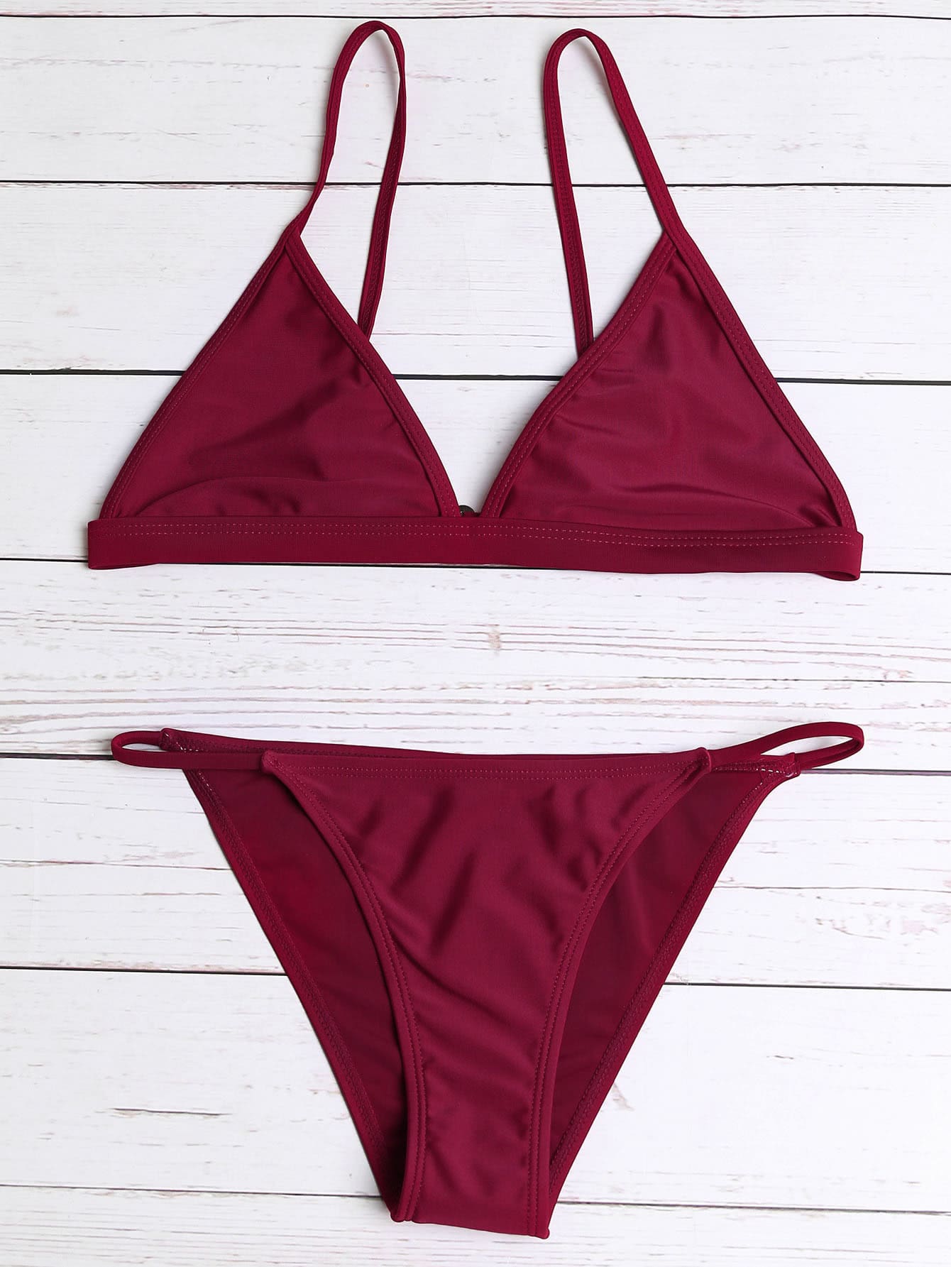 Burgundy Triangle Sexy Bikini Setfor Women Romwe 2094