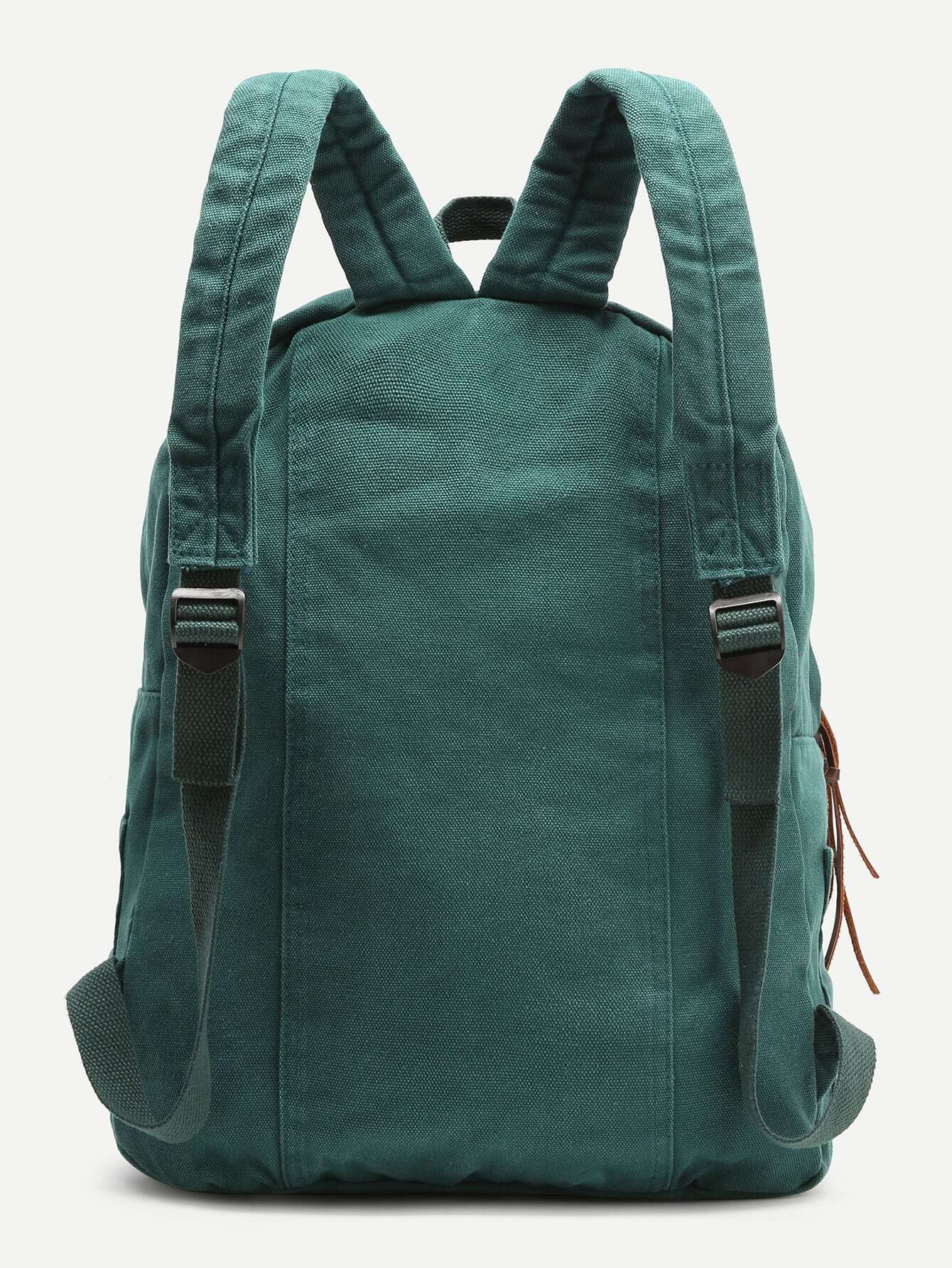 Dark Green Zipper Front Canvas BackpackFor Womenromwe