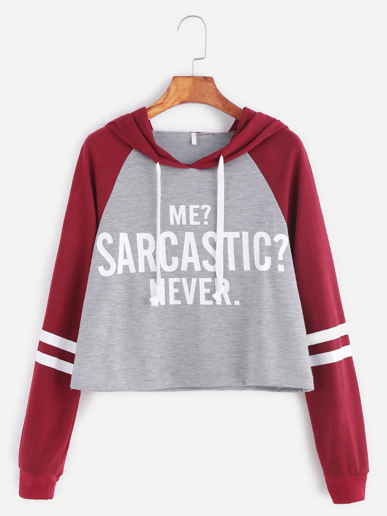 Contrast Raglan Sleeve Hooded Slogan Print Crop Sweatshirt