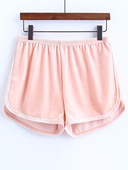 Pink Elastic Waist Velvet Shorts