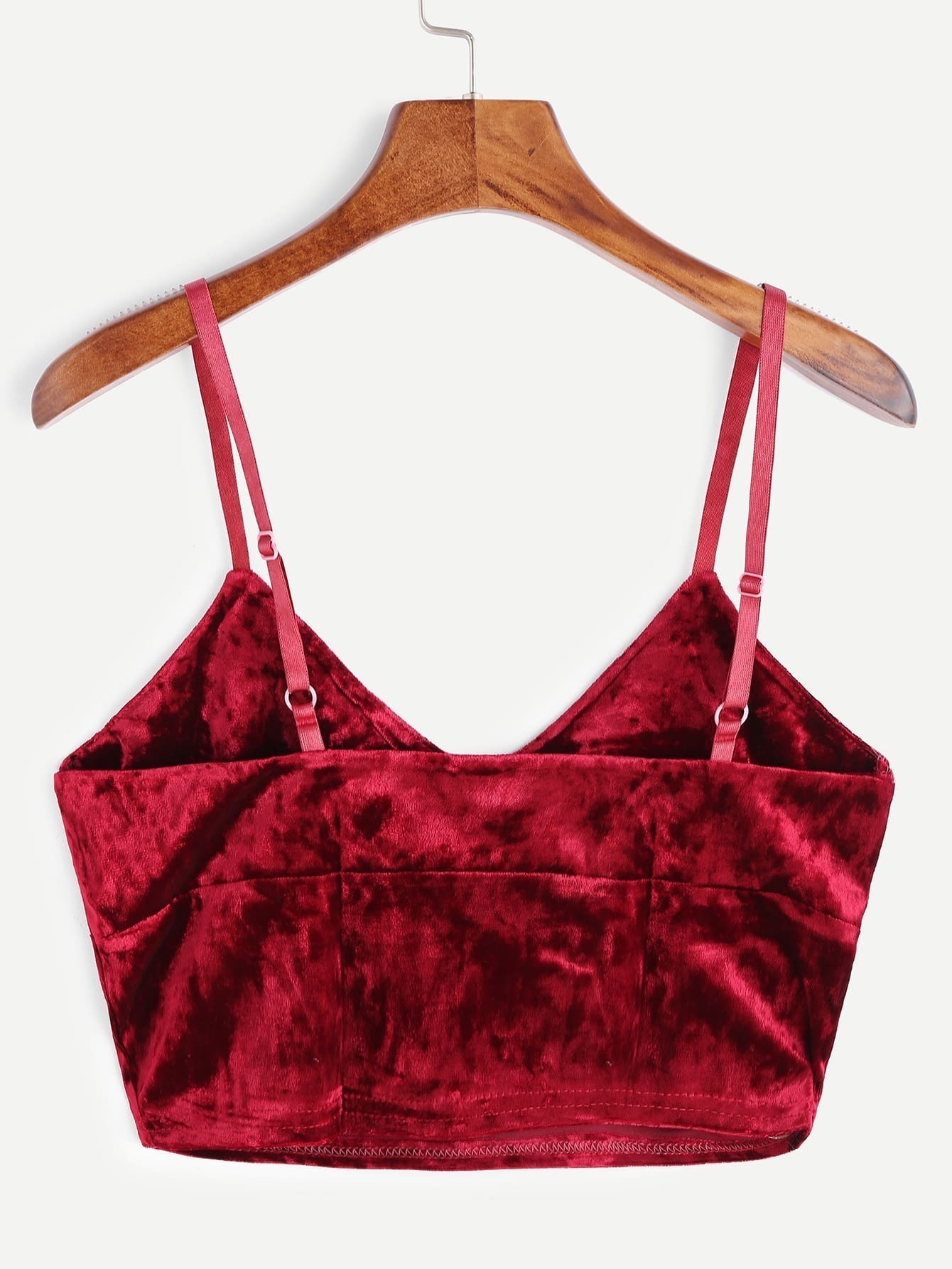 Burgundy Velvet Wrap Crop Cami TopFor Womenromwe