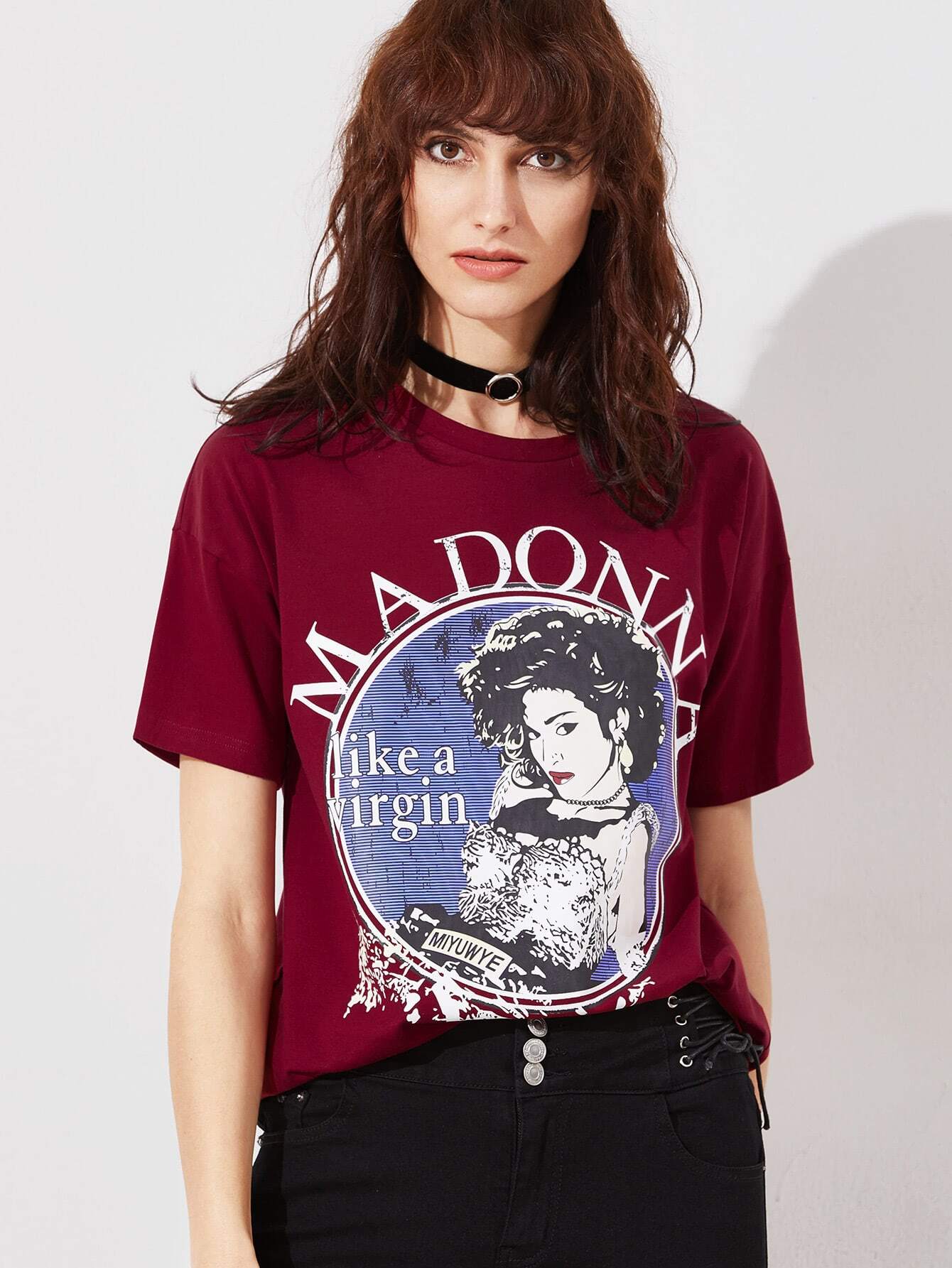 Burgundy Graphic Print Short Sleeve T-shirt