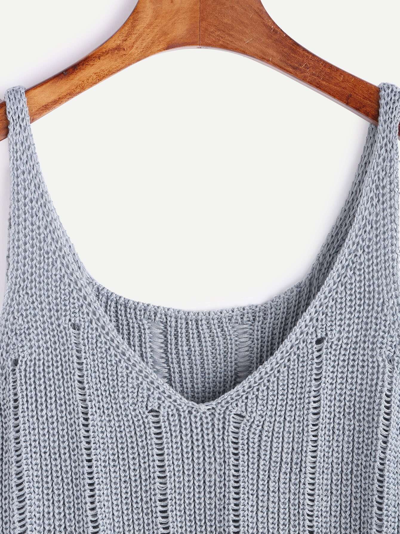 Grey V Neck Sweater VestFor Womenromwe