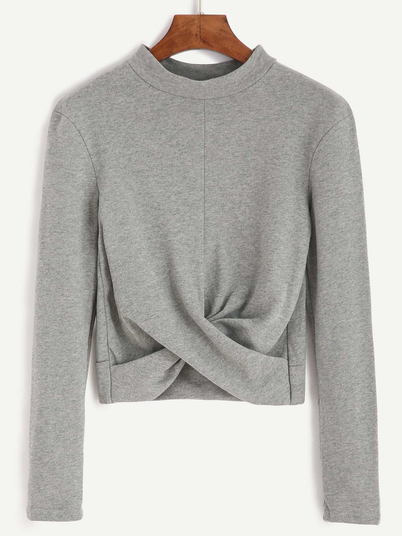 Grey Mock Neck Twist Front Crop T-shirt