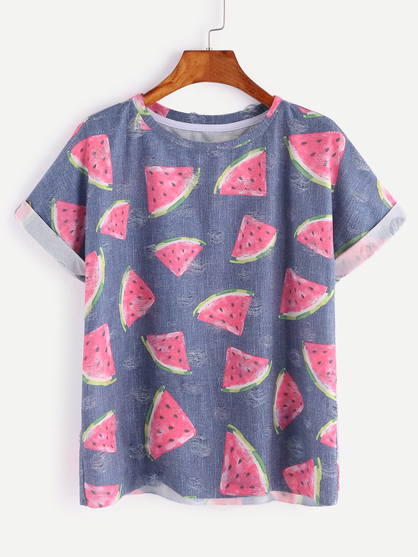 Blue Watermelon Print Short Sleeve T-shirt