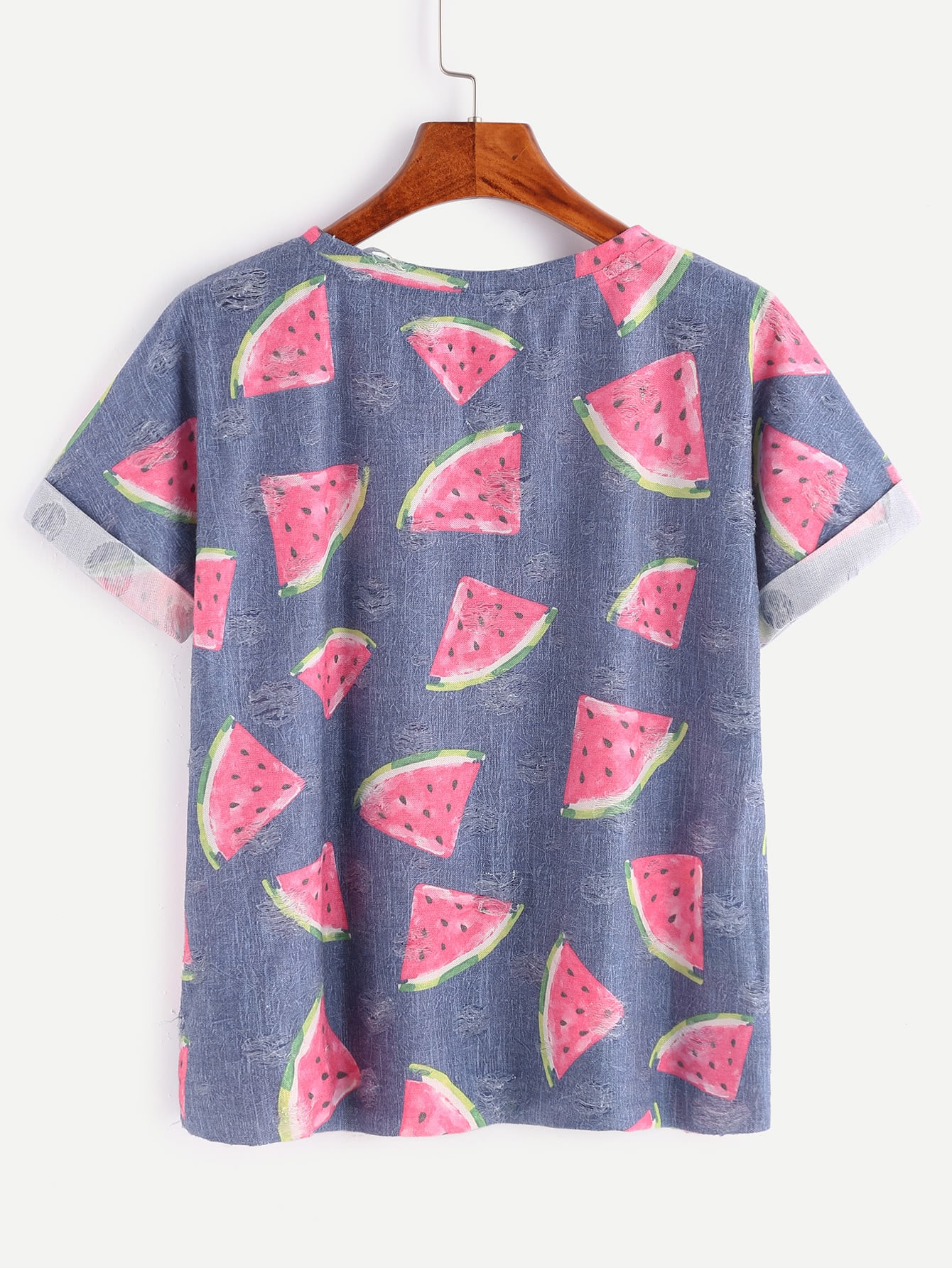 Blue Watermelon Print Short Sleeve TshirtFor Womenromwe
