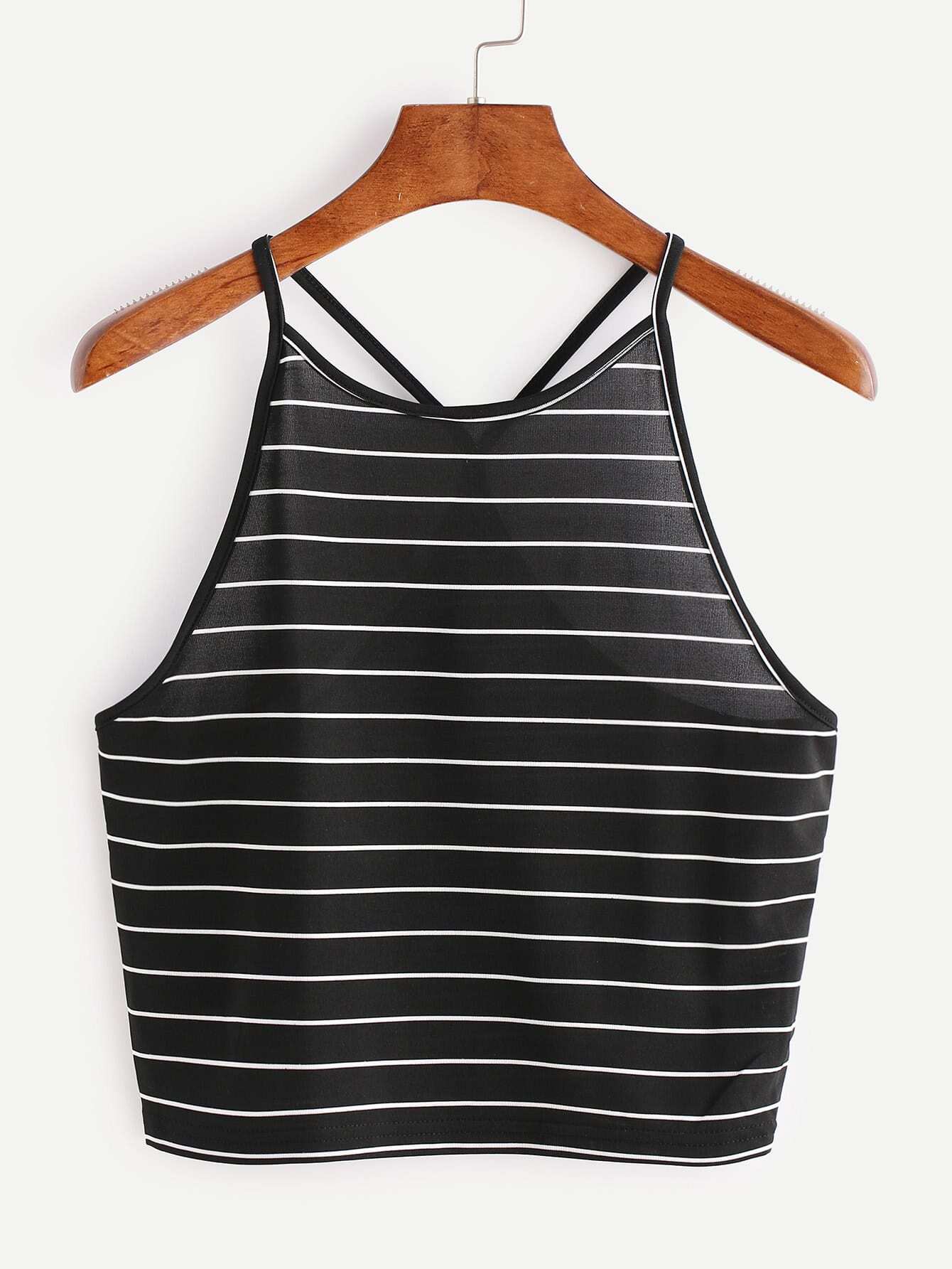 Black Striped Criss Cross Back Top