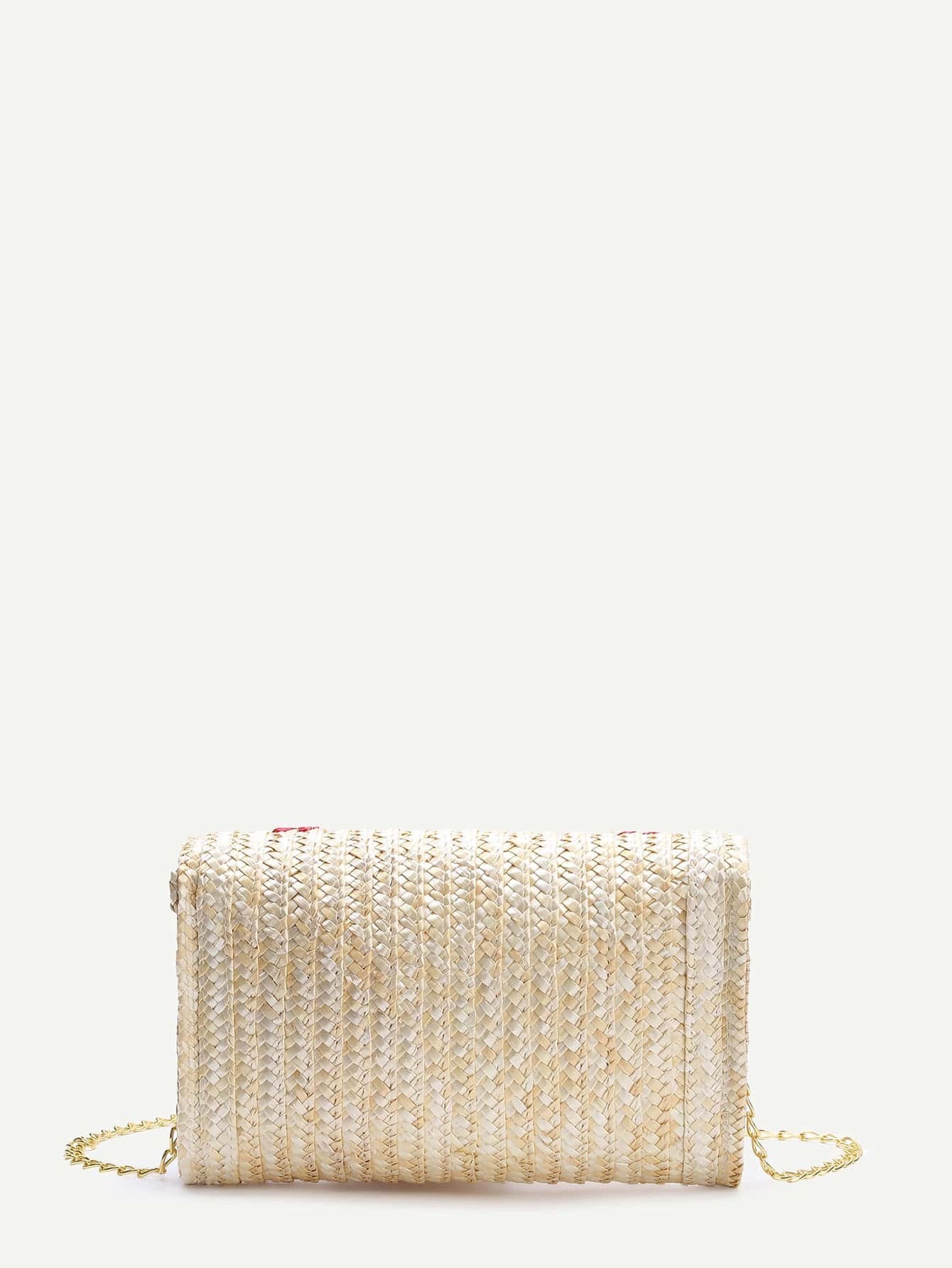 Beige Heart Straw Shoulder Bag With ChainFor Womenromwe