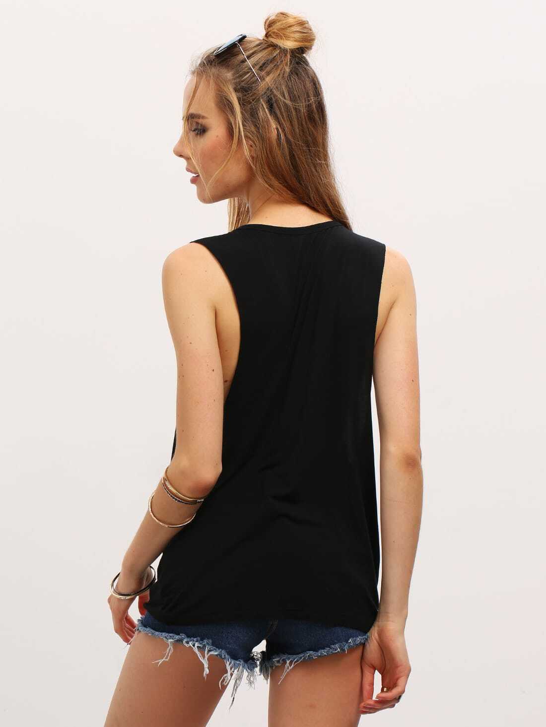 Black Sleeveless Vintage Print Tank TopFor Womenromwe