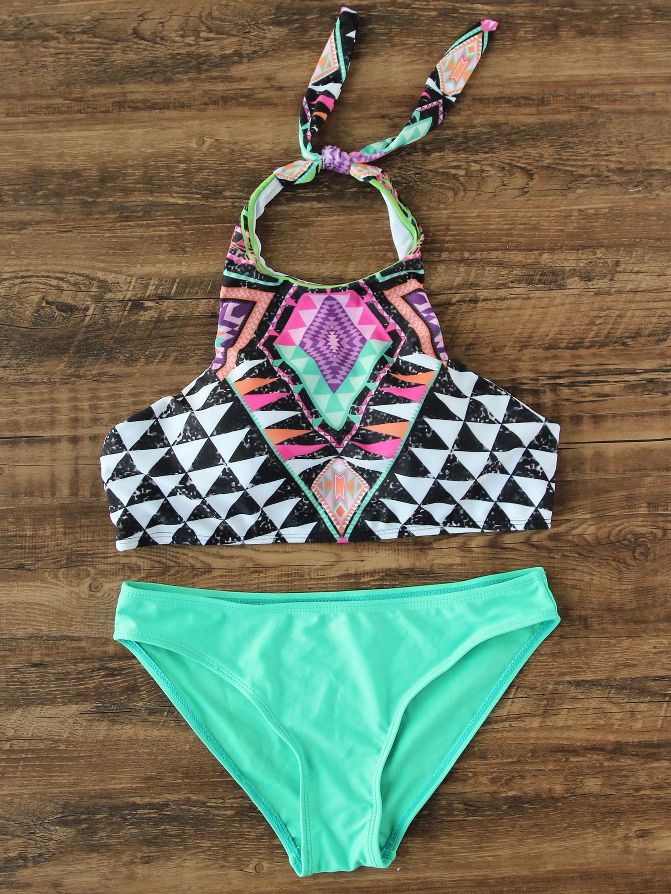 Geometric Print Halter Mix & Match Bikini Set