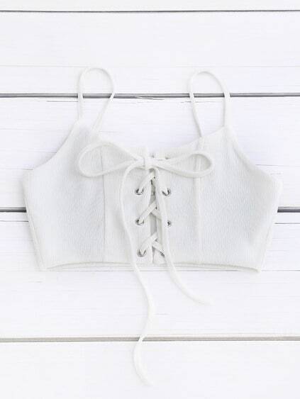 White Lace Up Crop Cami Top