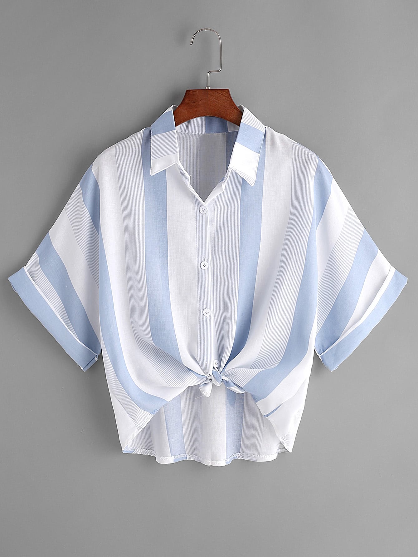 Contrast Striped Tie Front Cuffed Shirt