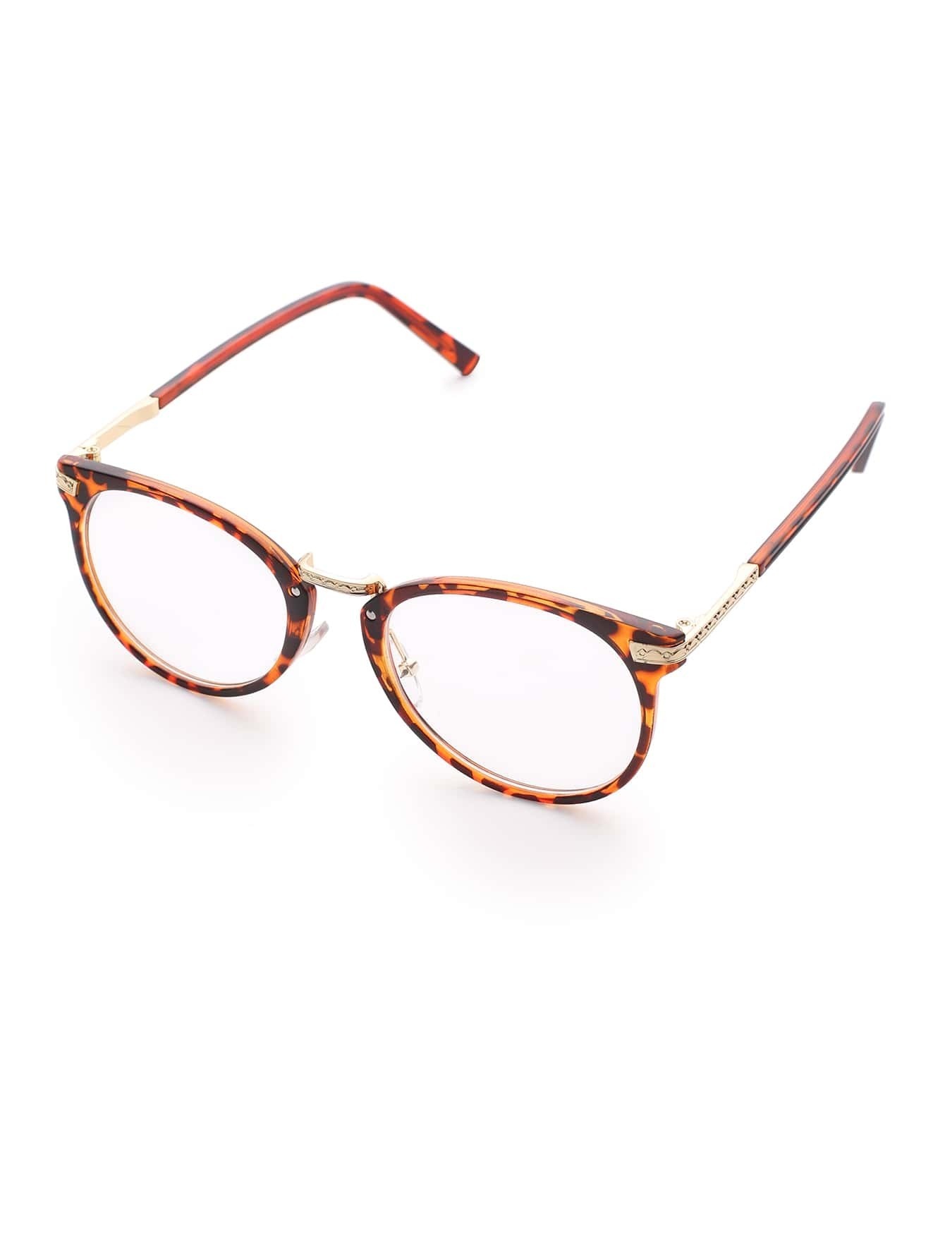 Leopard Frame Metal Arm Clear Lens Glasses