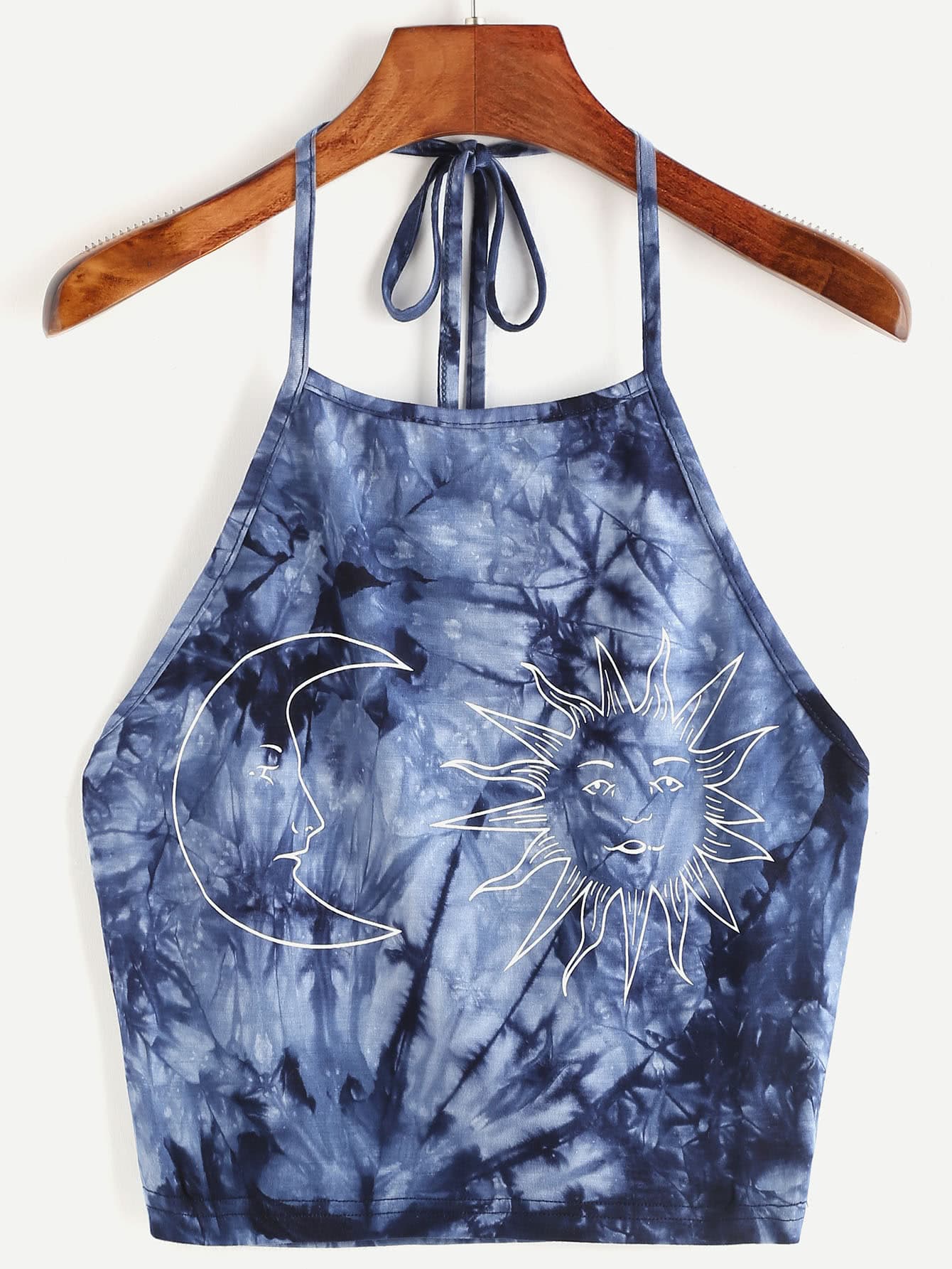 Navy Tie Dye Print Halter Neck Top
