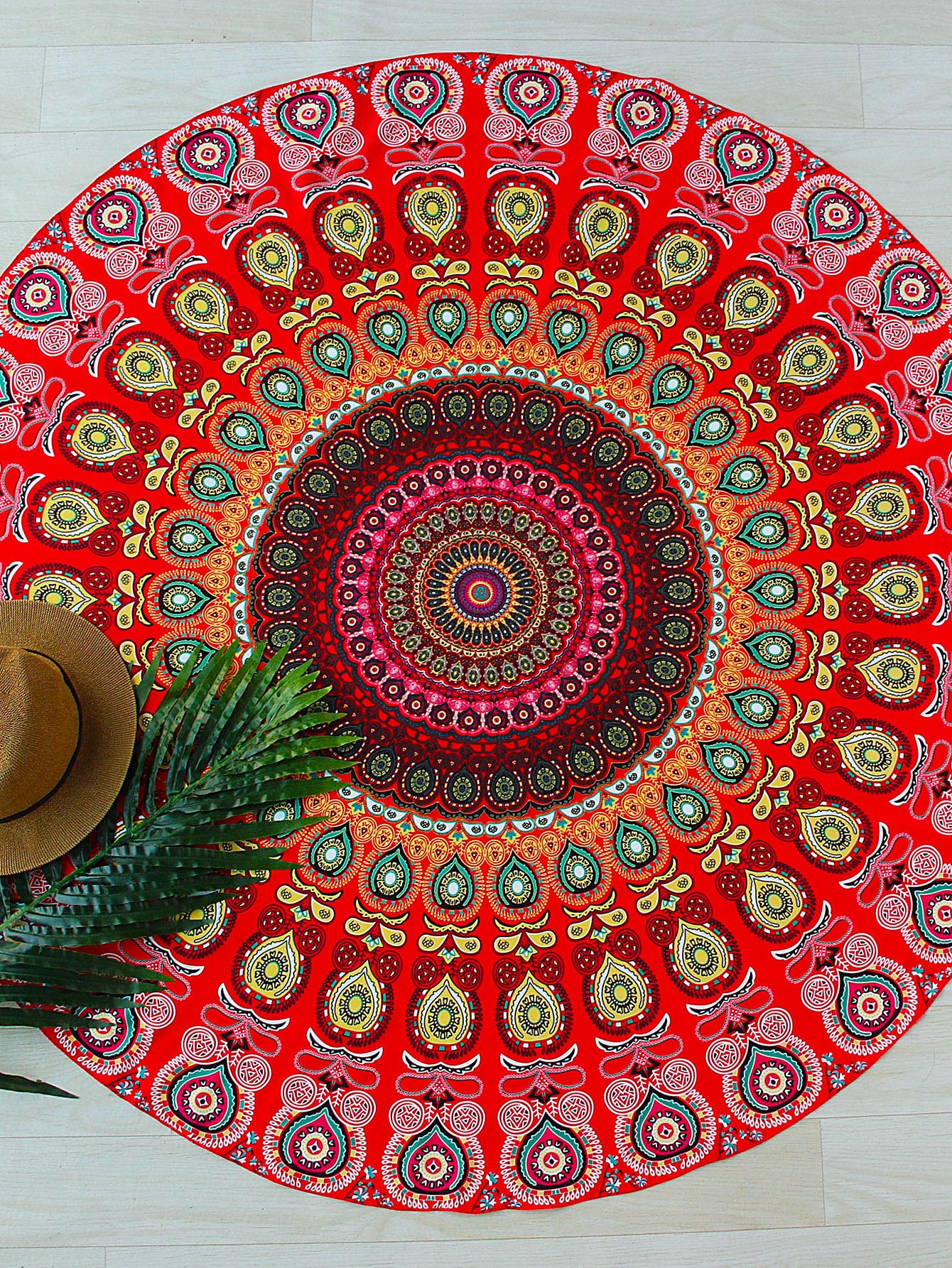 Red Tribal Print Round Beach Blanket