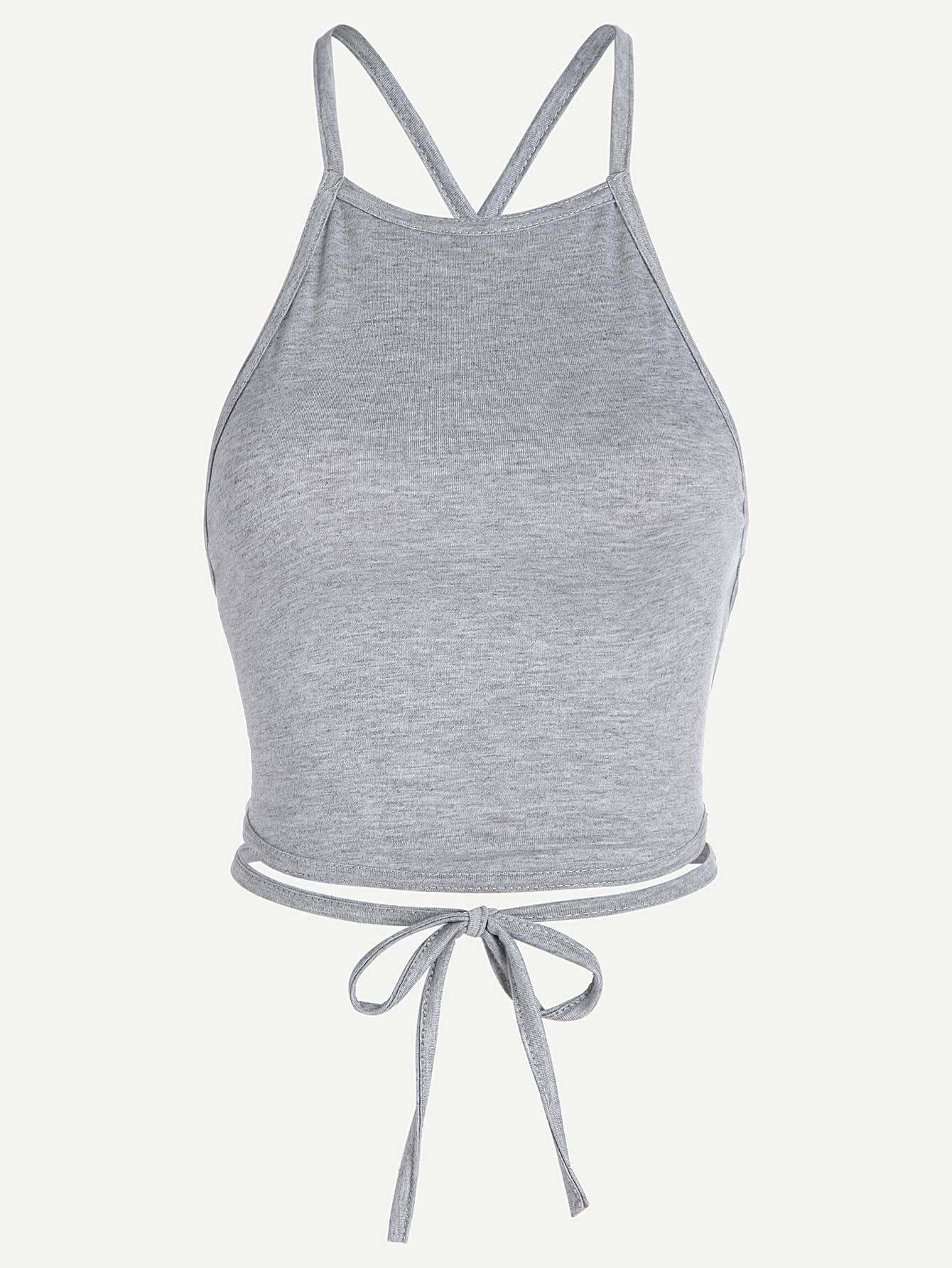 Grey Lace Up Criss Cross Back Cami Top