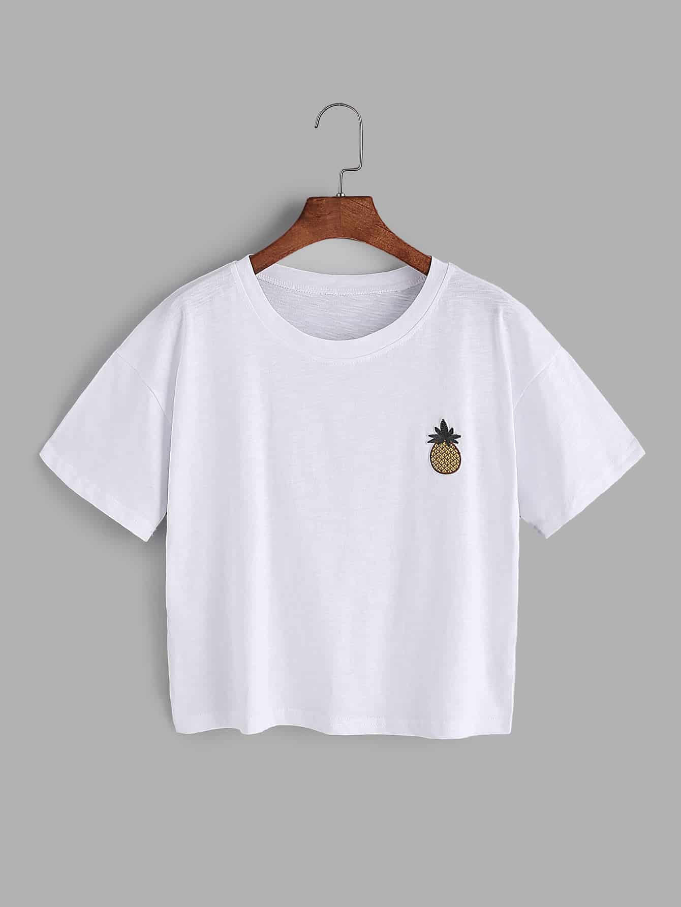 White Pineapple Embroidered Patch T-shirt