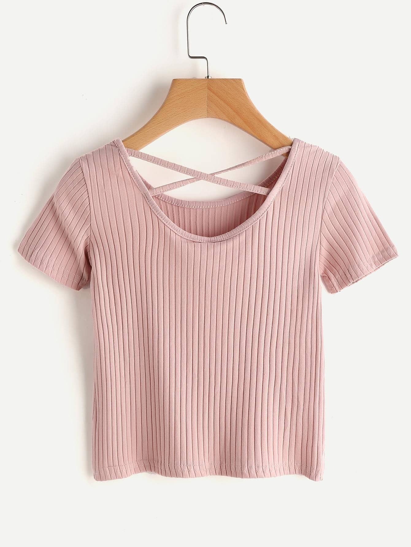 open back criss cross crop tee