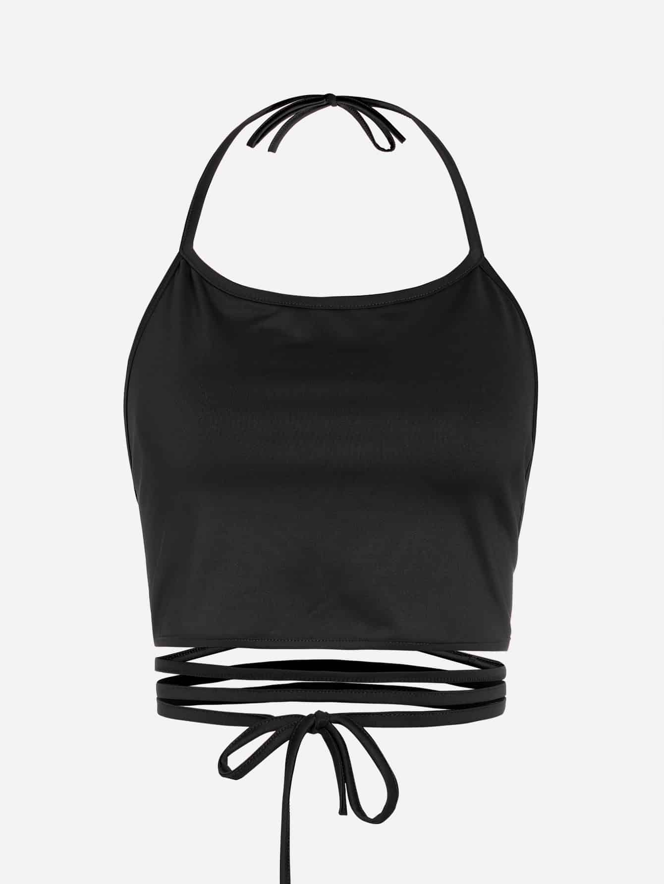 Lace Up Detail Crop Halter Top