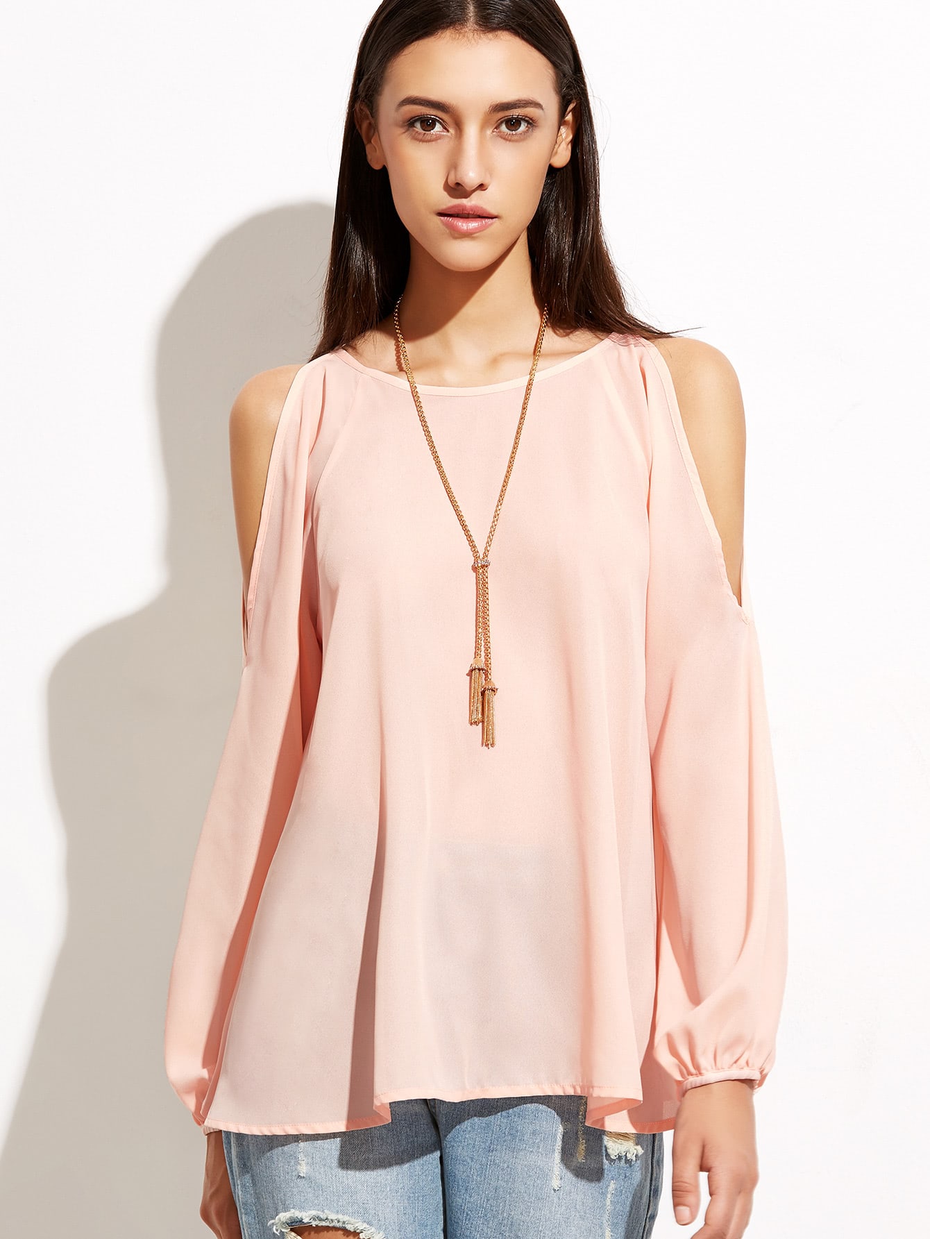 Pink Open Shoulder Raglan Sleeve Top