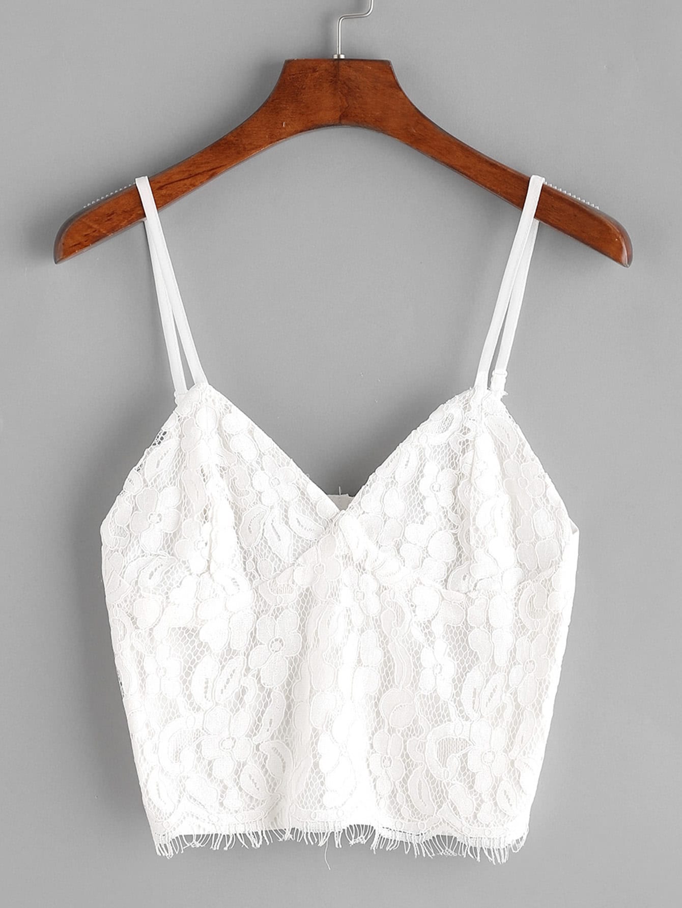 White Eyelash Lace Overlay Zipper Back Crop Cami Top