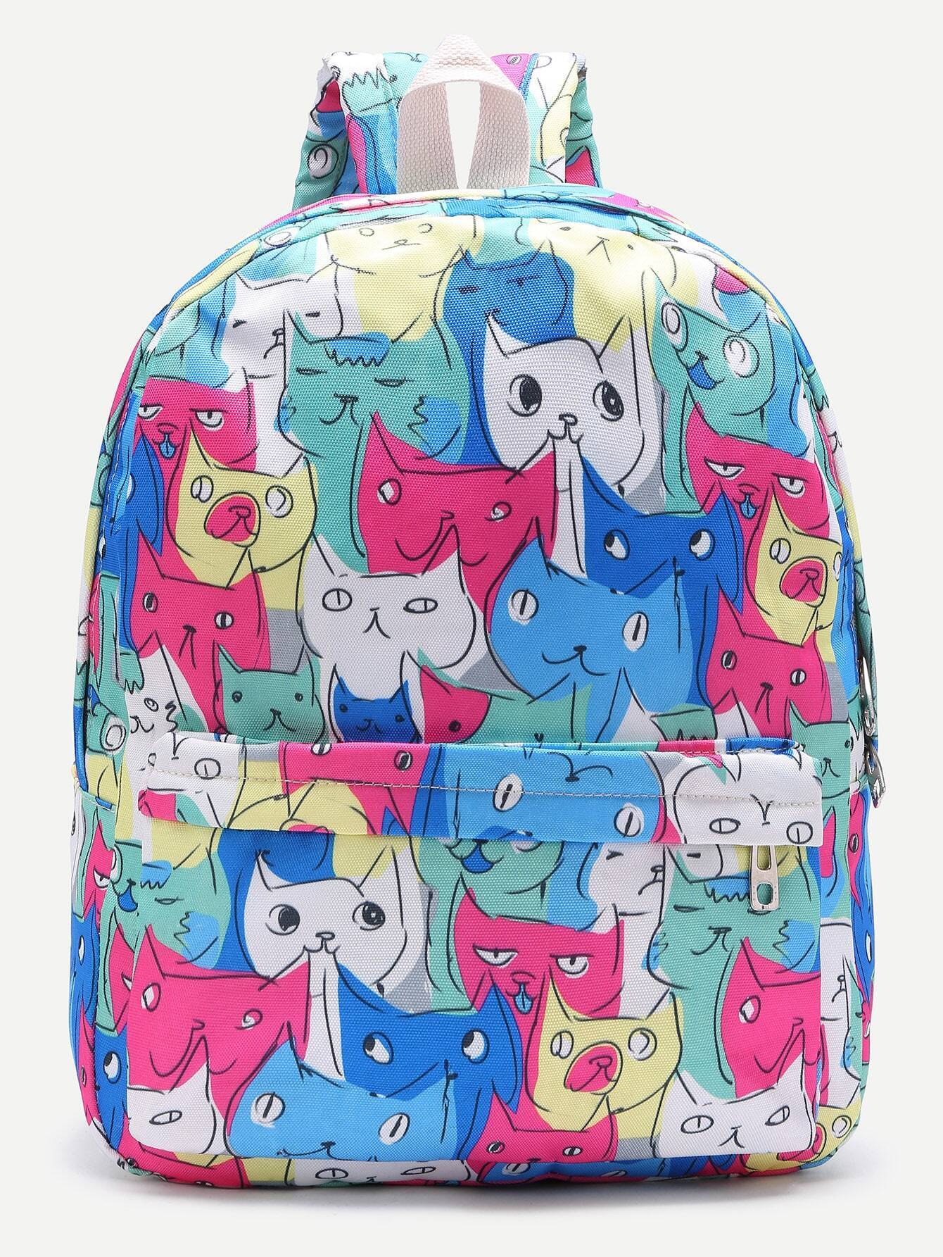 Cat Print Casual Canvas BackpackFor Womenromwe