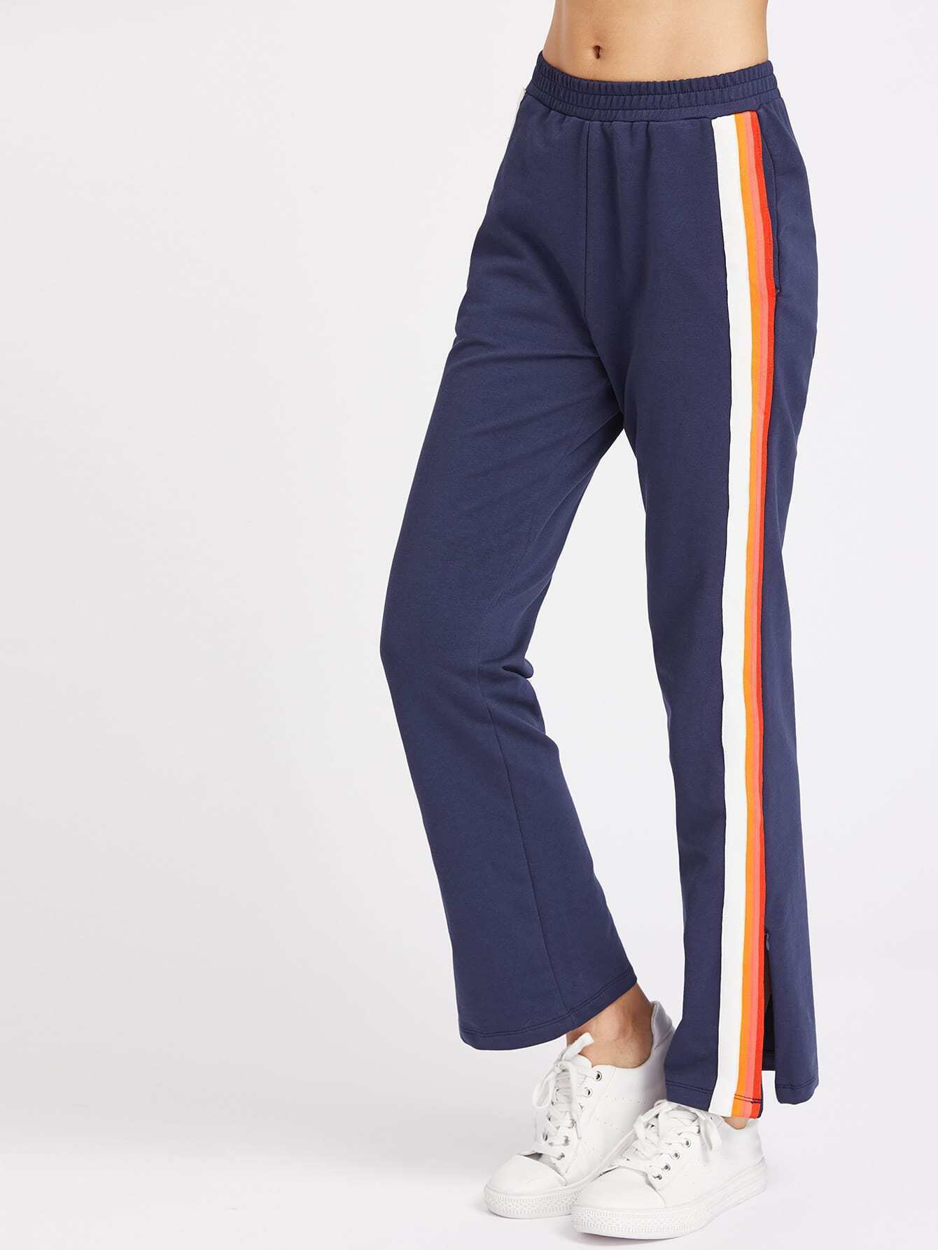 Slit Side Striped Sports PantsFor Womenromwe