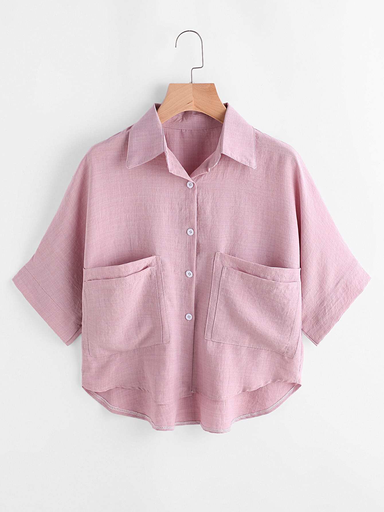 High Low Dual Pockets Front Shirt
