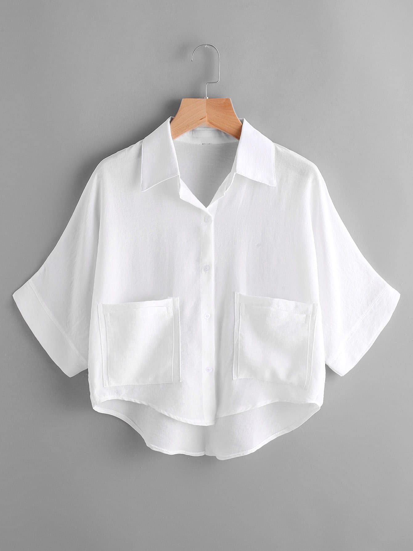 Dip Hem Dual Pockets Front Shirt