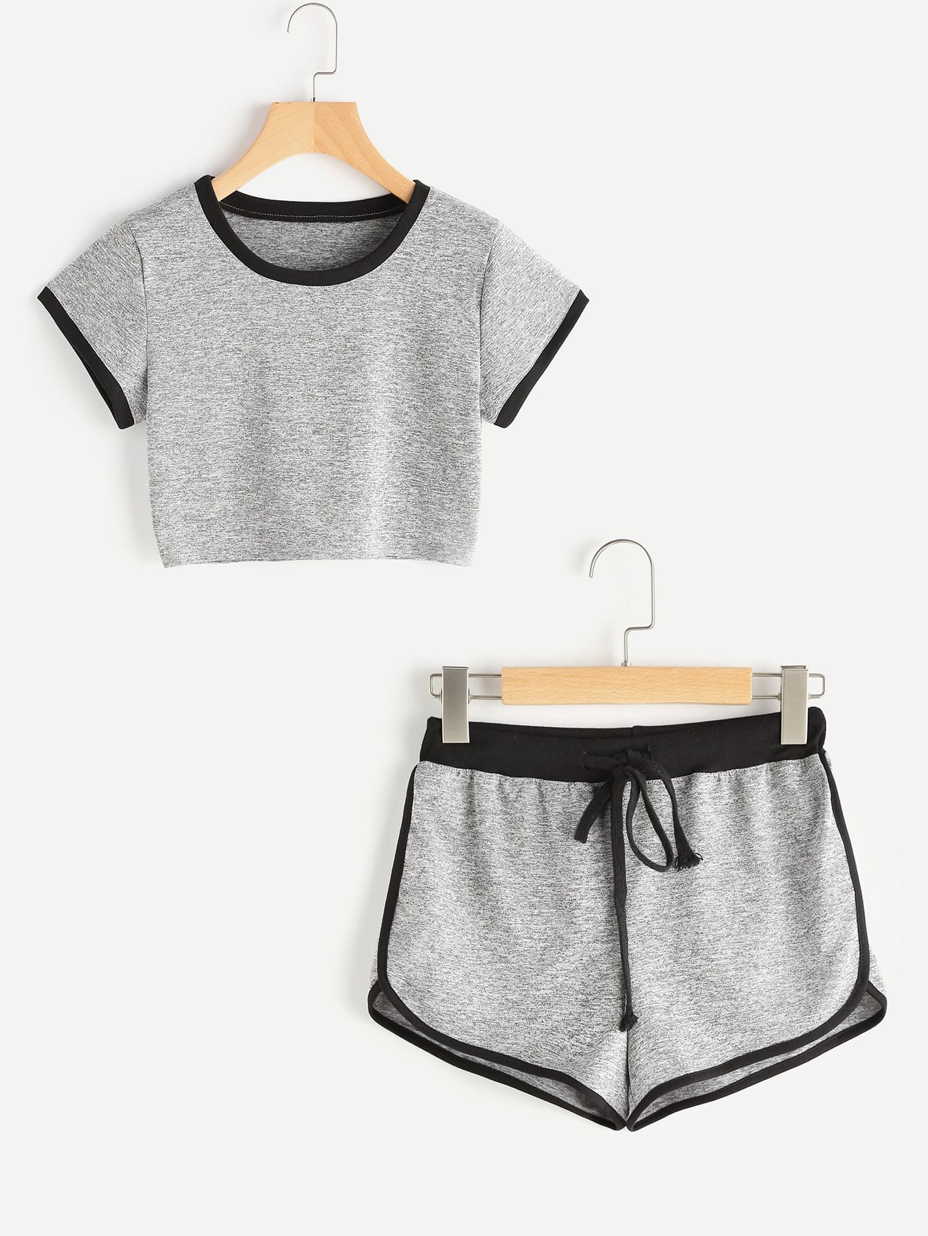 Ringer Crop Tee With Contrast Dolphin Hem Shorts