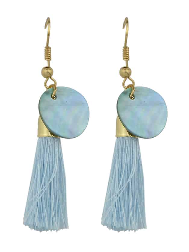 Blue Color Thread Tassel Chain Women Earrings