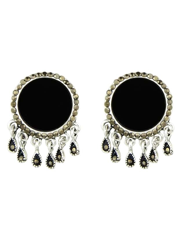 Black Color  Big Round Ear Stud Earrings