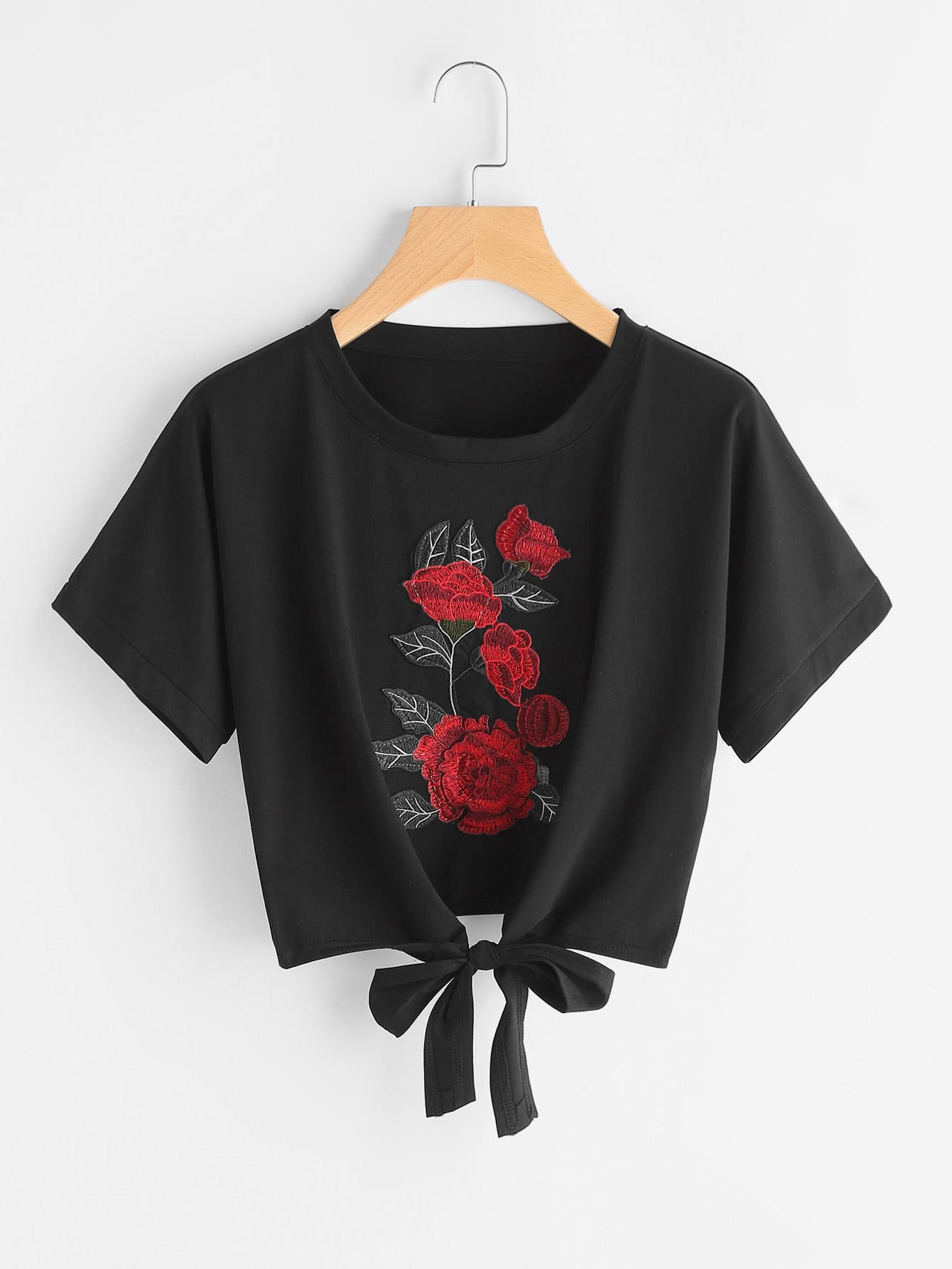 Embroidered Patch Self Tie Front Tee