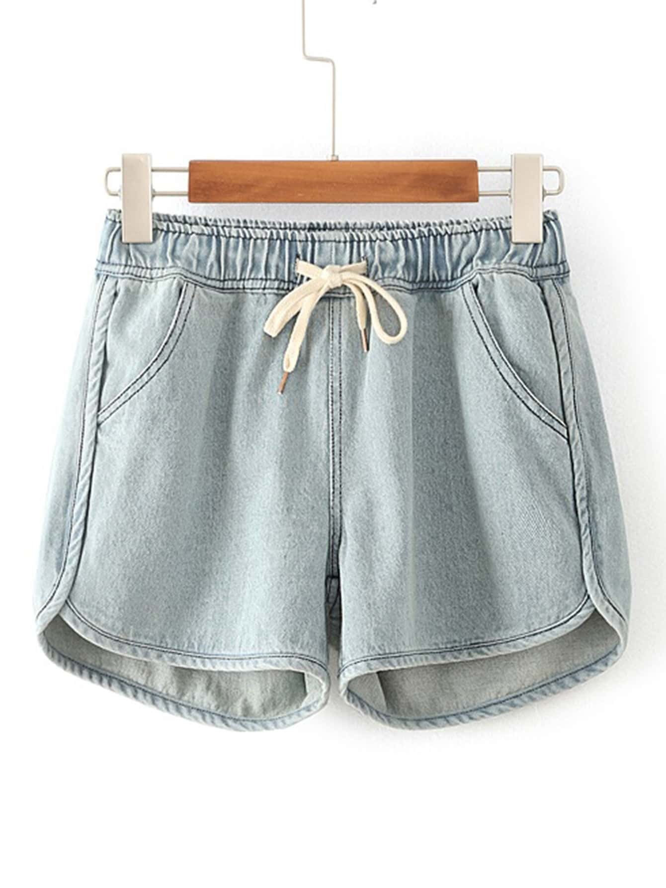 Drawstring Waist Denim ShortsFor Womenromwe