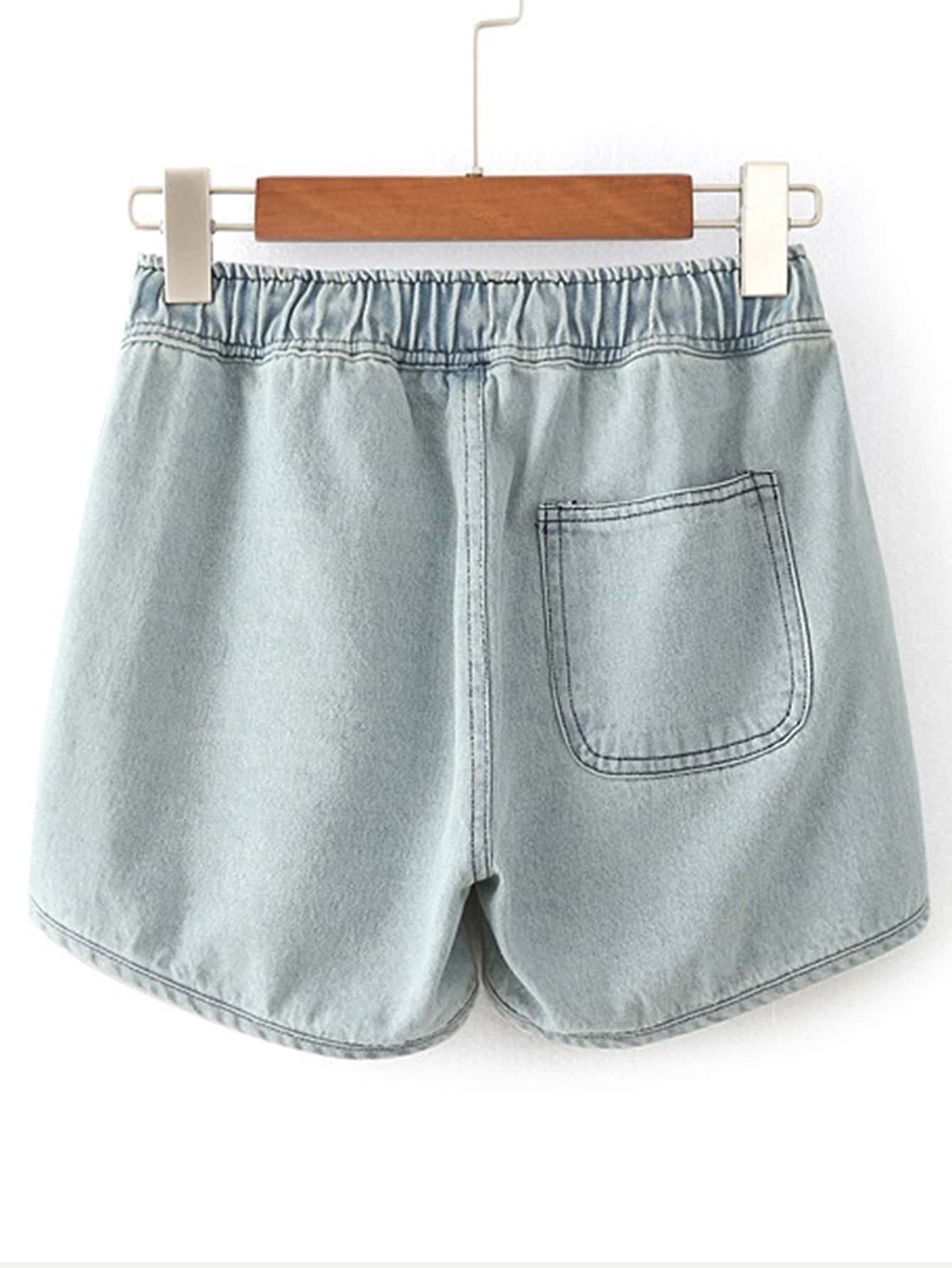 Drawstring Waist Denim ShortsFor Womenromwe