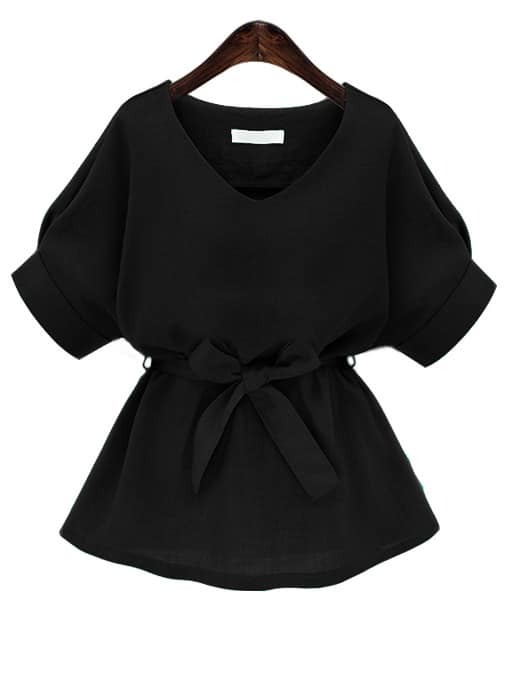 V Neckline Self Tie Blouse