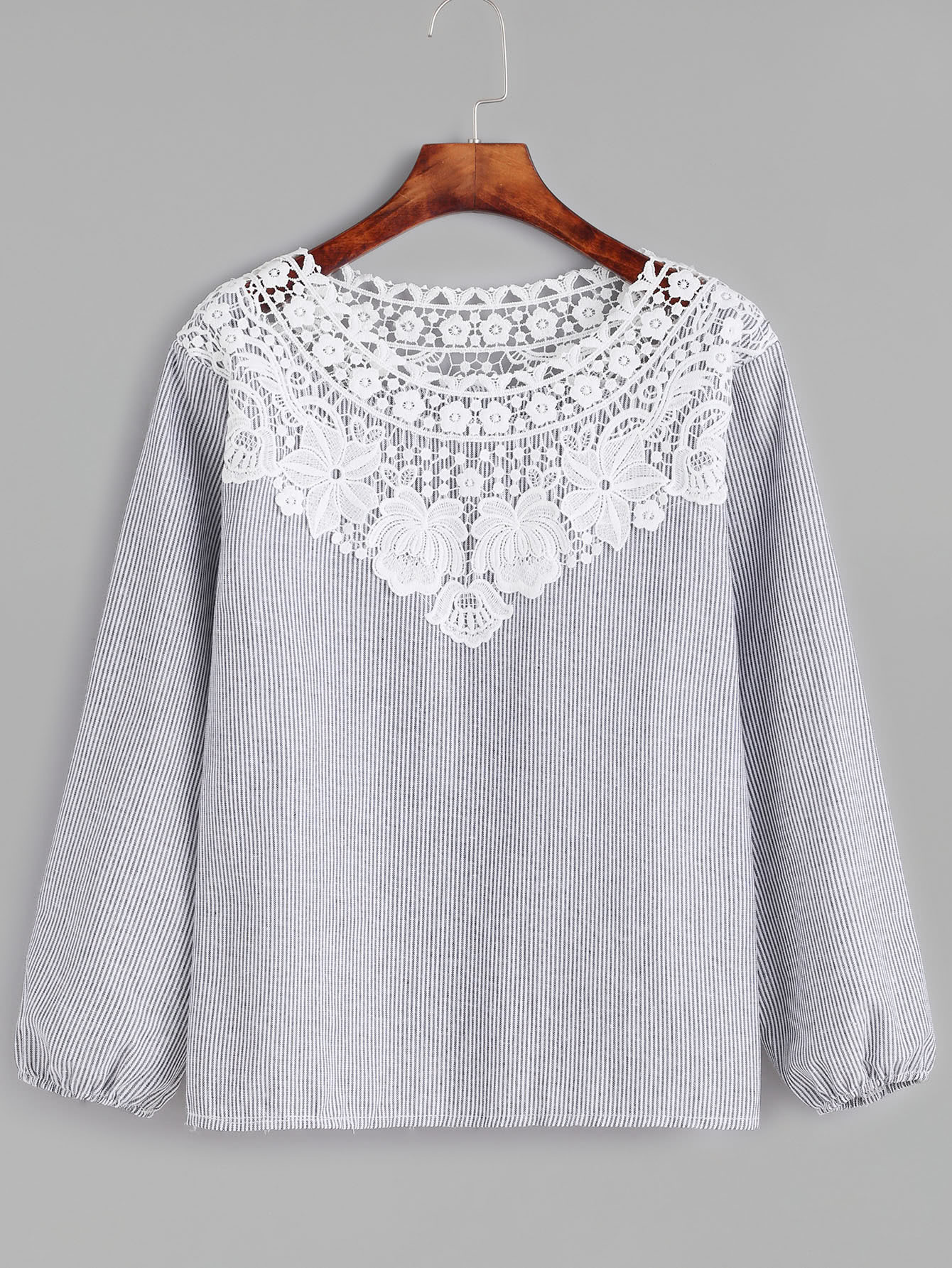 Vertical Striped Contrast Lace Trim Top