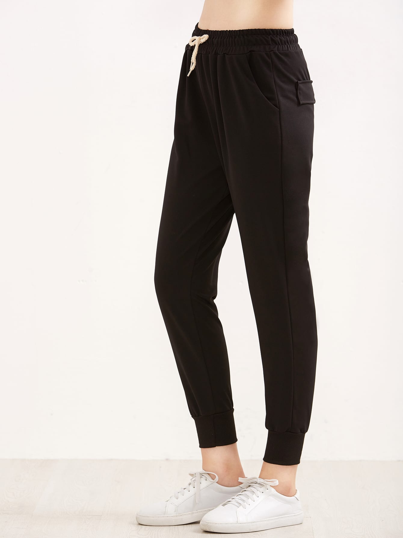 Black Drawstring Waist Pants With Pockets