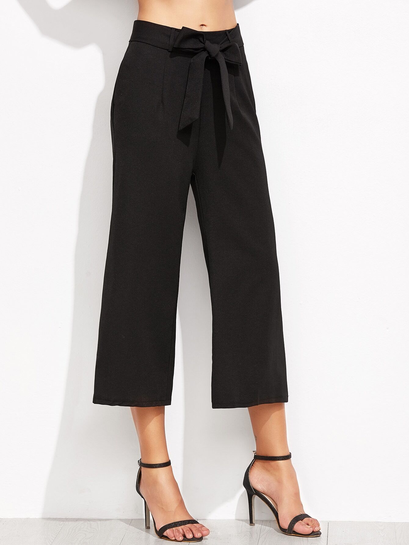 Black Self Tie Wide Leg Pants