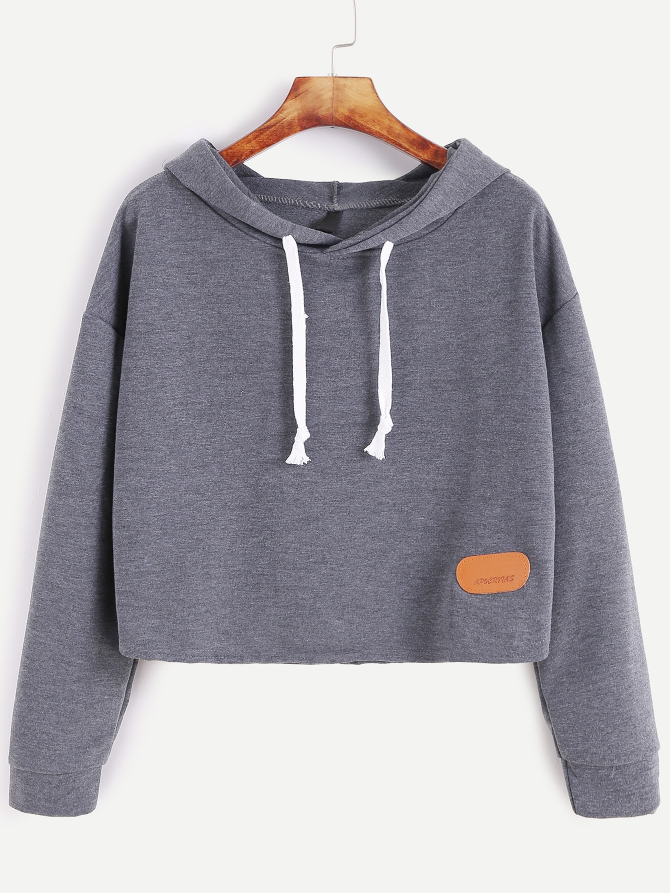 Dark Grey Hooded Drop Shoulder Patch Sweatshirt