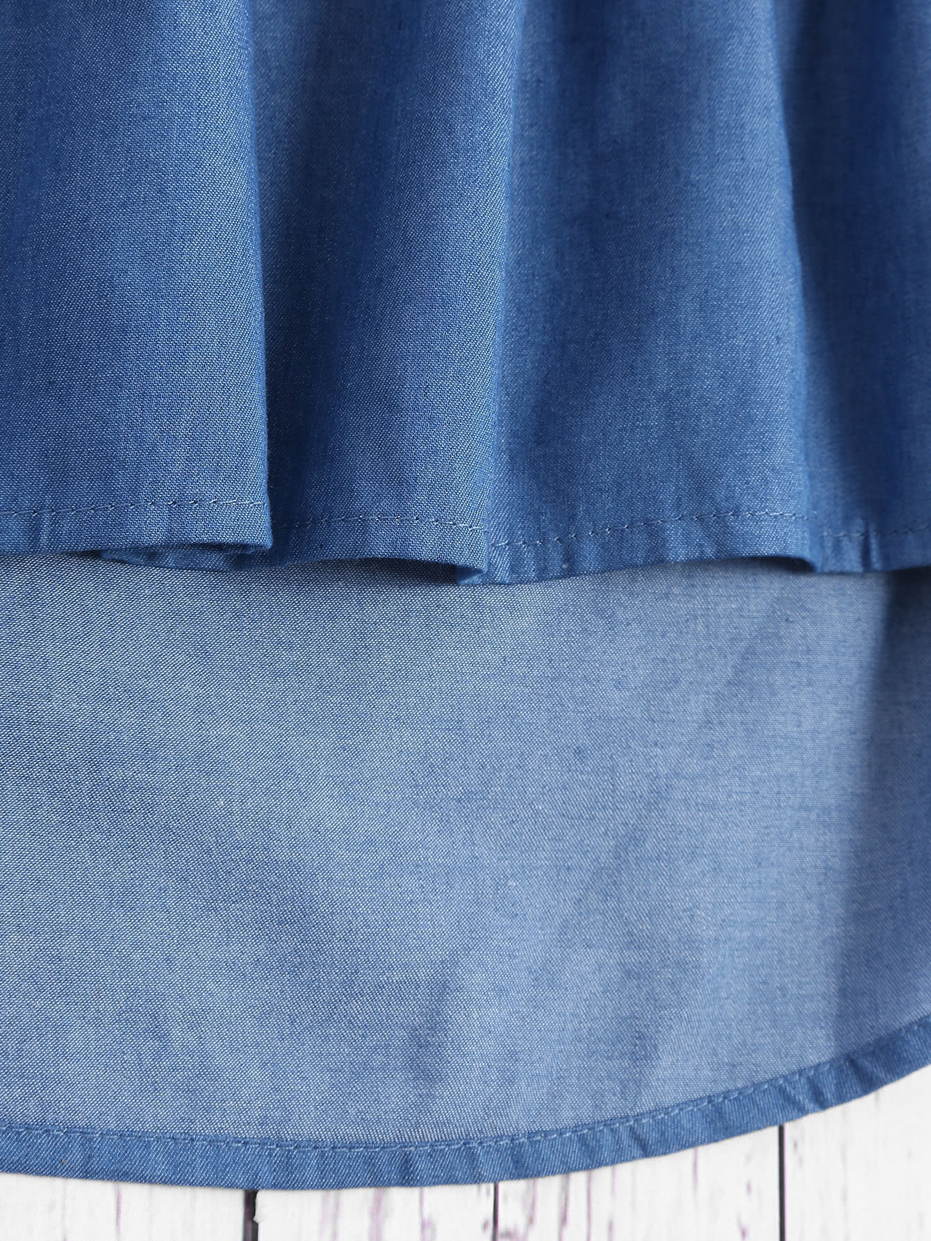 Off Shoulder Bow Tie Dip Hem Chambray BlouseFor Womenromwe