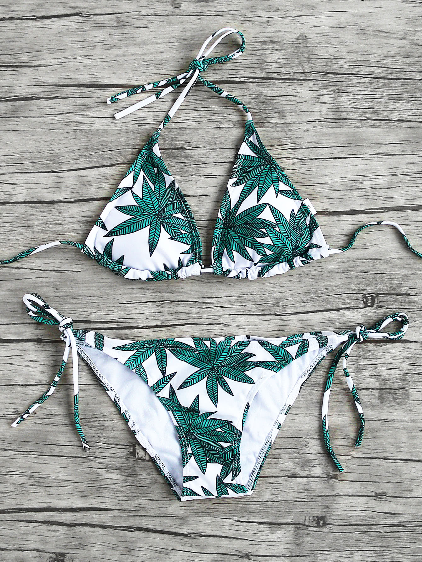 Leaf Print Triangle Bikini Set