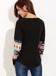 black curved hem t shirt